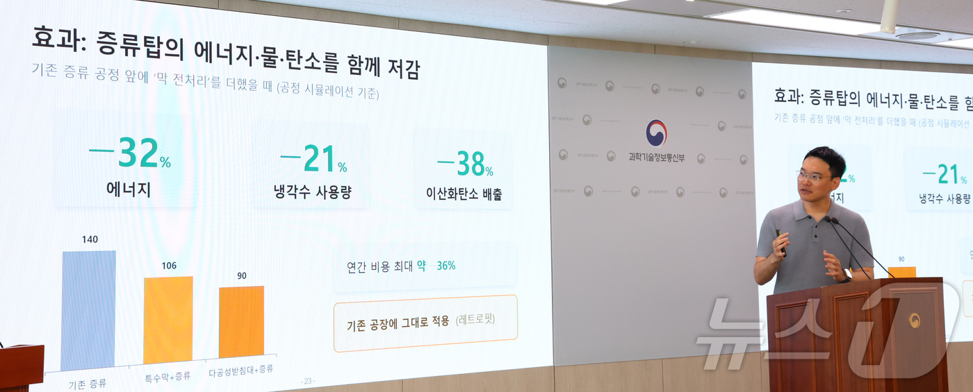 (세종=뉴스1) 김기남 기자 = 고동연 KAIST 생명화학공학과 교수가 지난 22일 세종시 정부세종청사 과학기술정보통신부에서 네이처지에 게재 예정인 원유를 끓이지 않고 상온에서 분 …