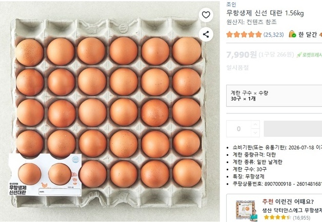 '계란값 폭등' 쿠팡, 국산 계란 연일 매진 행렬…"물가 안정 동참"