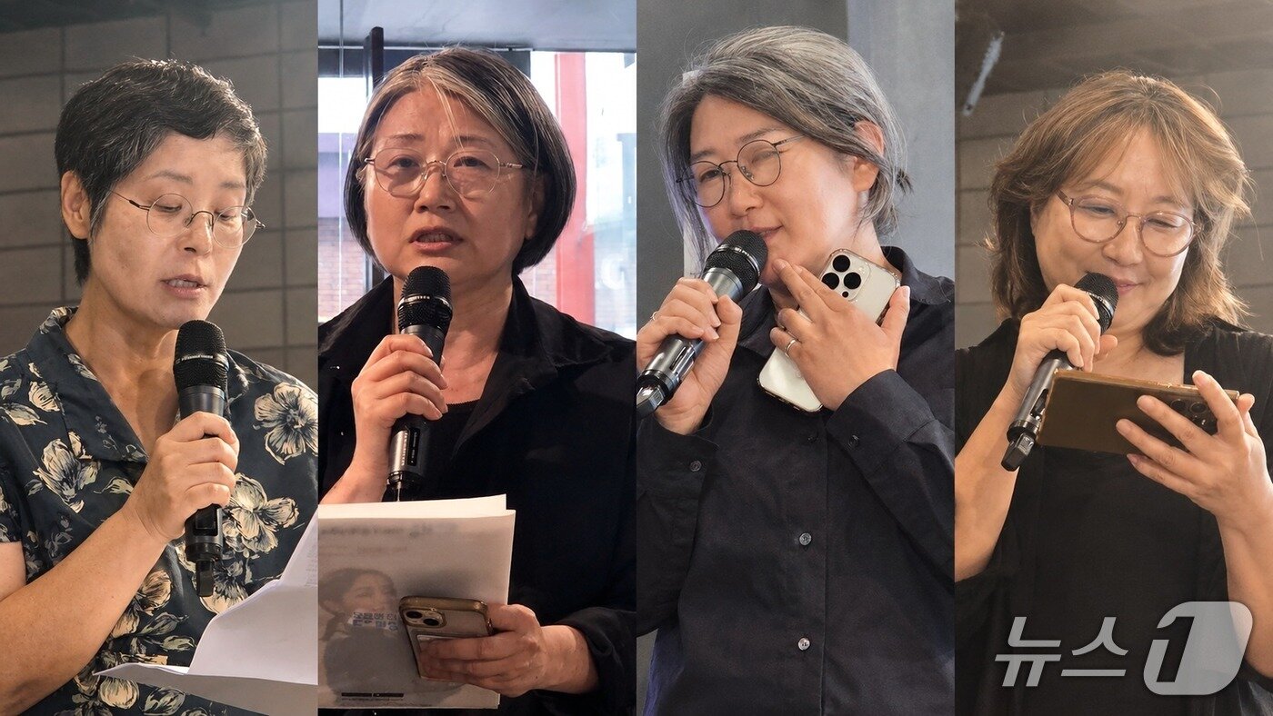 본문 이미지 - 지난 22일 서울 대학로 씨어터광장에서 열린 포럼 '리더 없는 타운홀 미팅'에서 공연예술인들은 공연예술인들은 다양한 현안을 해결하려면 단편적인 쟁점에 매몰되지 말고 창작을 넘어 정책과 제도에 꾸준히 관심을 가져야 한다고 제안했다.