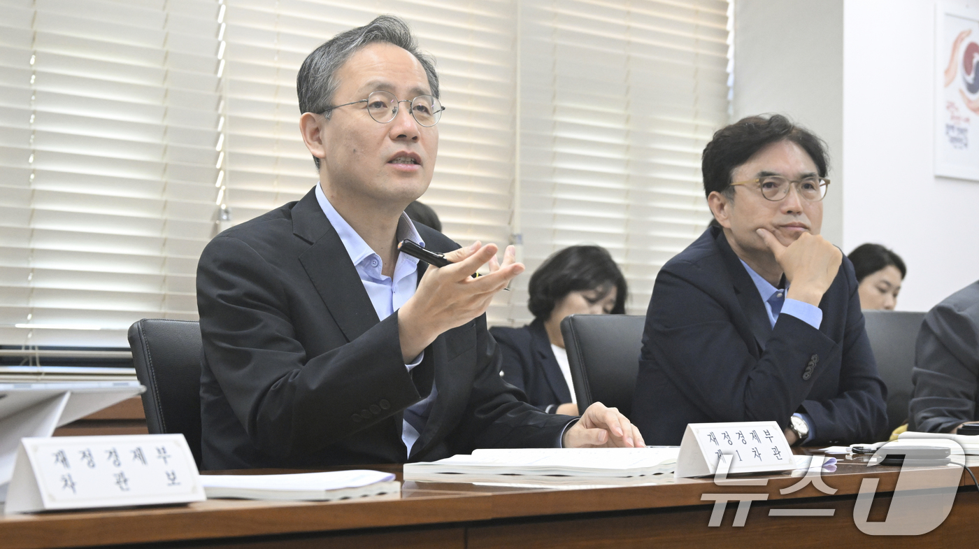 (서울=뉴스1) 김명섭 기자 = 이형일 재정경제부 차관이 23일 서울 종로구 정부서울청사 에서 열린 '제3차 일자리 전담반(TF)'을 주재, 모두발언을 하고 있다. (재정경제부 제 …