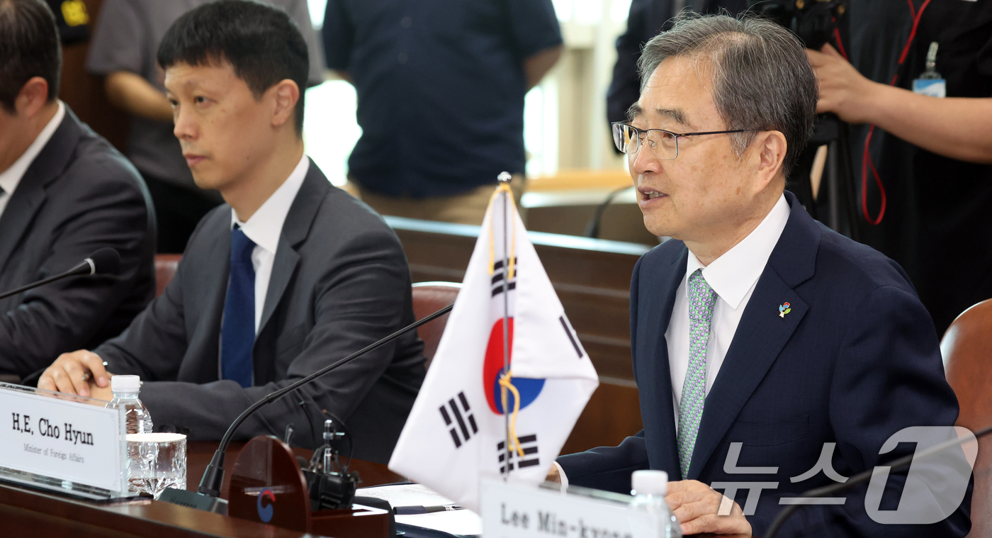(서울=뉴스1) 김명섭 기자 = 조현 외교부 장관이 24일 오전 서울 종로구 정부서울청사 별관에서 열린 한·인도 외교장관회담에서 모두 발언을 하고 있다. 2026.6.24/뉴스1