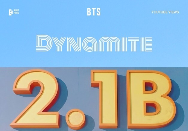BTS, '다이너마이트' MV 21억 뷰 돌파…팀 최초·자체 최고 기록