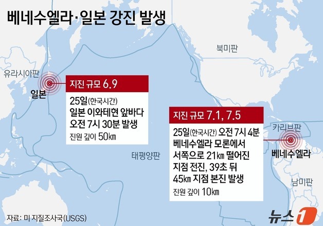 [그래픽] 베네수엘라·일본 강진 발생