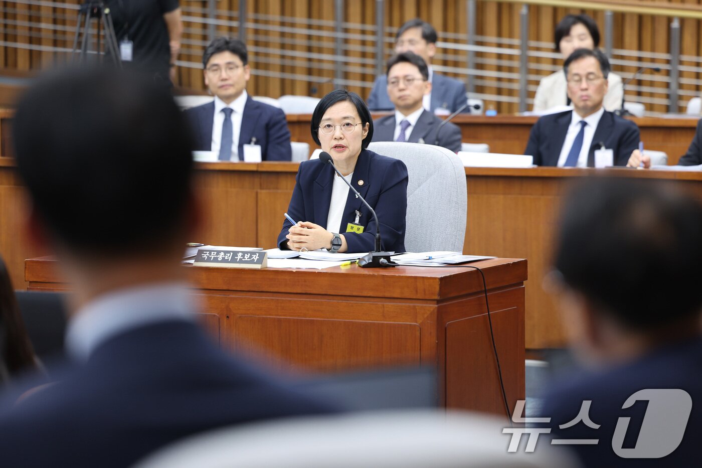 본문 이미지 - 한성숙 국무총리 후보자가 25일 서울 여의도에서 열린 인사청문회에서 의원 질의에 답변하고 있다. 2026.6.25 ⓒ 뉴스1 신웅수 기자