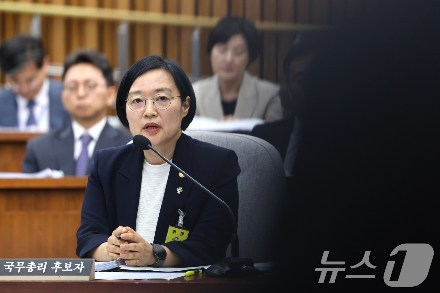 (서울=뉴스1) 신웅수 기자 = 한성숙 국무총리 후보자가 25일 서울 여의도에서 열린 인사청문회에서 의원 질의에 답변하고 있다. 2026.6.25/뉴스1
