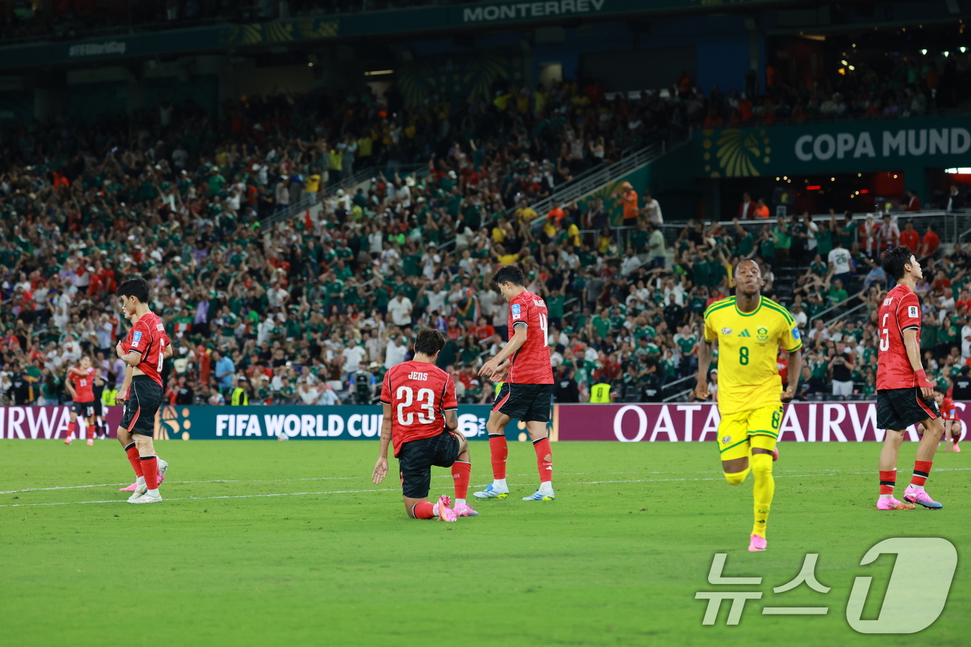(몬테레이(멕시코)=뉴스1) 임세영 기자 = 대한민국 축구국가대표팀 선수들이 24일(현지시간) 멕시코 몬테레이 스타디움에서 열린 2026 북중미 월드컵 A조 조별리그 3차전 대한민 …