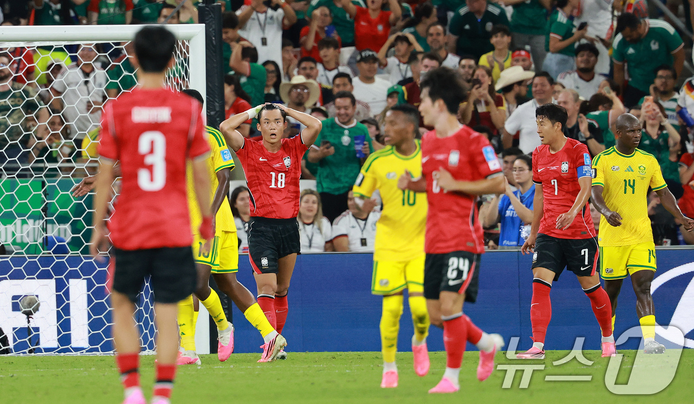 (몬테레이(멕시코)=뉴스1) 임세영 기자 = 대한민국 축구국가대표팀 오현규가 24일(현지시간) 멕시코 몬테레이 스타디움에서 열린 2026 북중미 월드컵 A조 조별리그 3차전 대한민 …