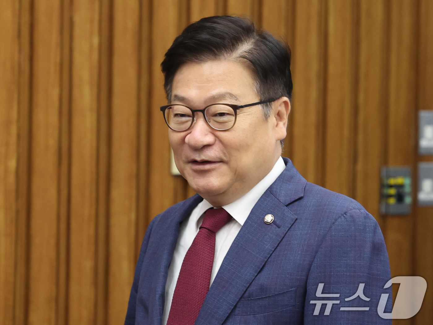 (서울=뉴스1) 황기선 기자 = 정점식 국민의힘 원내대표가 26일 오후 서울 여의도 국회에서 열린 원내대책회의에 참석하고 있다.  2026.6.26/뉴스1