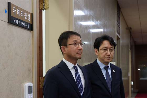 의장실 항의방문 마친 한병도 원내대표