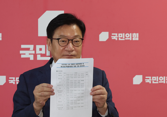 국회의장 공문 공개하며 항의하는 정점식 원내대표