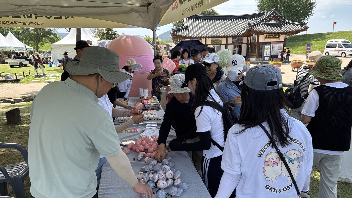 본문 이미지 - 중국인 관광객들이 해미읍성 일원에서 열리는 서산 6쪽마늘 축제장을 둘러보고 있다.(서산시 제공. 재판매 및 DB금지)/뉴스1  