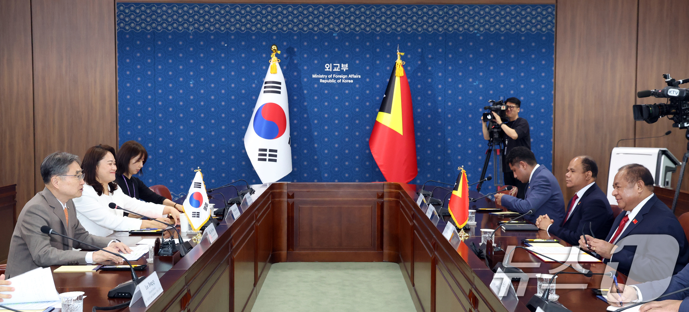 (서울=뉴스1) 김명섭 기자 = 조현 외교장관이 29일 서울 종로구 정부서울청사 별관 외교부에서 열린 한·동티모르 외교장관 회담에서 모두 발언을 하고 있다. 2026.6.29/뉴스 …