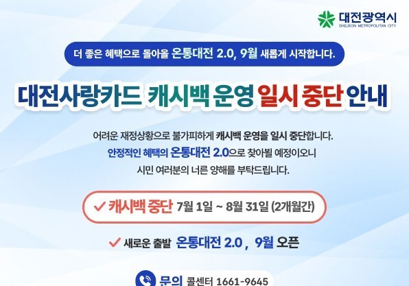 대전사랑카드 7~8월 캐시백 중단에 "행정 편의주의적 결정" 비판(종합)