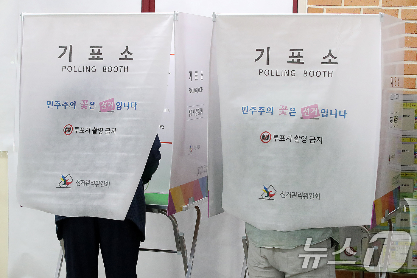 (대구=뉴스1) 공정식 기자 = 제9회 전국동시지방선거일인 3일 오전 대구 달성군 비슬초등학교에 마련된 유가읍 제3투표소를 찾은 유권자들이 투표하고 있다. 2026.6.3/뉴스1