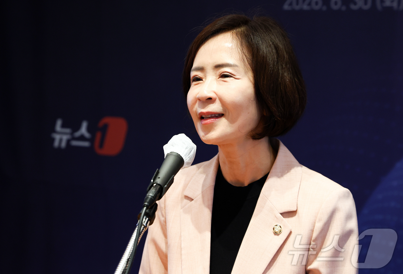 (서울=뉴스1) 최지환 기자 = 최수진 국민의힘 의원이 30일 오전 서울 중구 롯데호텔에서 열린 '제28회 바이오리더스클럽'에서 축사를 하고 있다. 2026.6.30/뉴스1