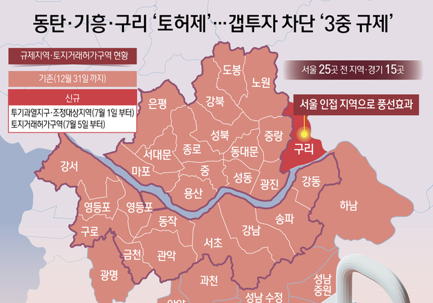 [오늘의 그래픽] 동탄·기흥·구리 '토허제'…갭투자 차단 '3중 규제'