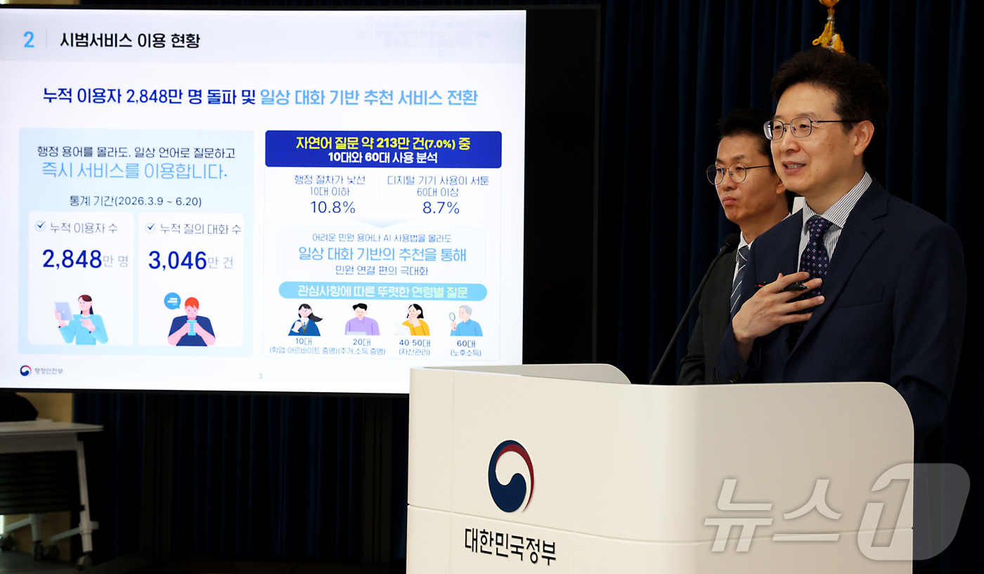 (세종=뉴스1) 김기남 기자 = 황규철 행정안전부 인공지능정부실장이 30일 세종시 정부세종청사에서 정부 대표 포털인 '정부24'에 인공지능을 도입한 ‘AI 정부24 시범서비스’의 …
