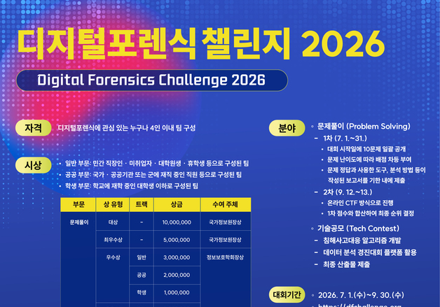 국정원, '디지털포렌식 챌린지 2026' 개최…포렌식 인재 발굴