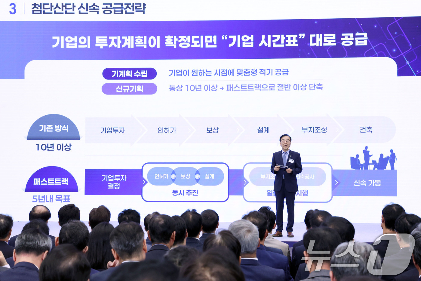 (광주=뉴스1) 이재명 기자 = 김윤덕 국토교통부 장관이 30일 광주 김대중 컨벤션센터에서 열린 서남권 첨단산업 발전비전 국민보고회에서 서남권 첨단산업 입지지원 방안 정부 지원방안 …