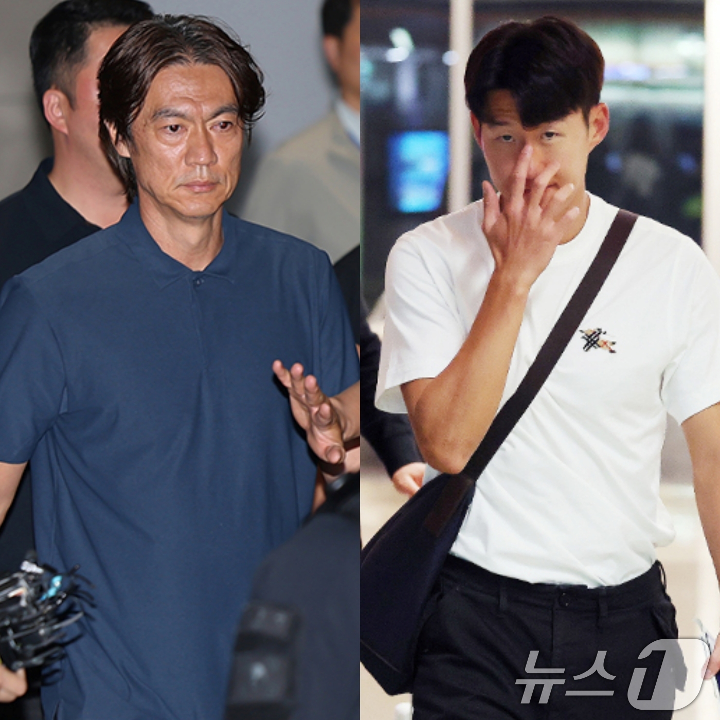 (서울=뉴스1) 안은나 임세영 기자 = 2026 북중미 월드컵 32강 진출 실패의 책임을 지고 사퇴 의사를 밝힌 홍명보 축구대표팀 감독(왼쪽)이 30일 새벽 인천국제공항 2터미널을 …