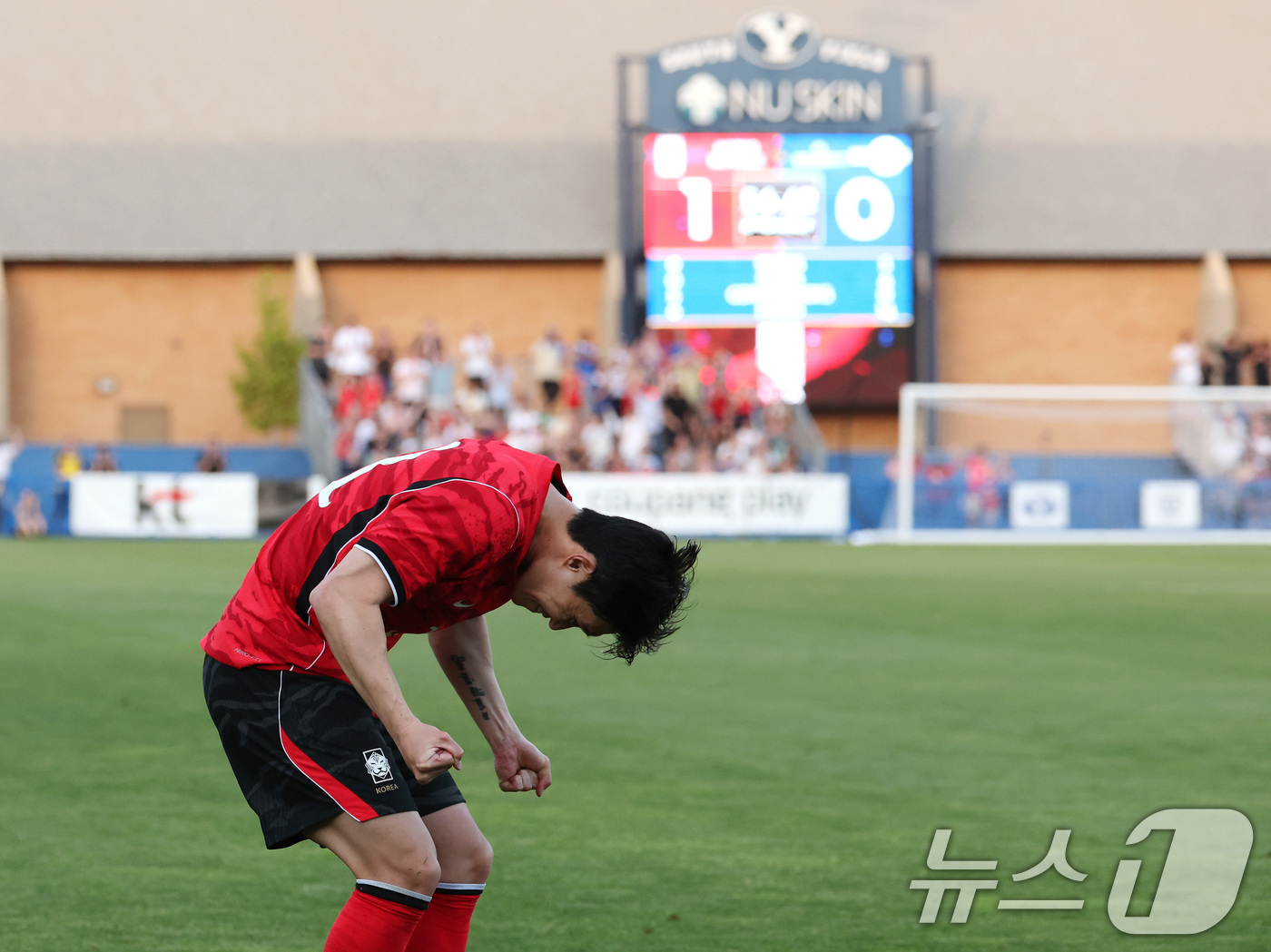 (프로보(유타주)=뉴스1) 임세영 기자 = 대한민국 축구대표팀 이동경이 3일(현지시간) 미국 유타주 솔트레이크시티 브리검 영 대학교 BYU 사우스필드 경기장에서 2026 국제축구연 …