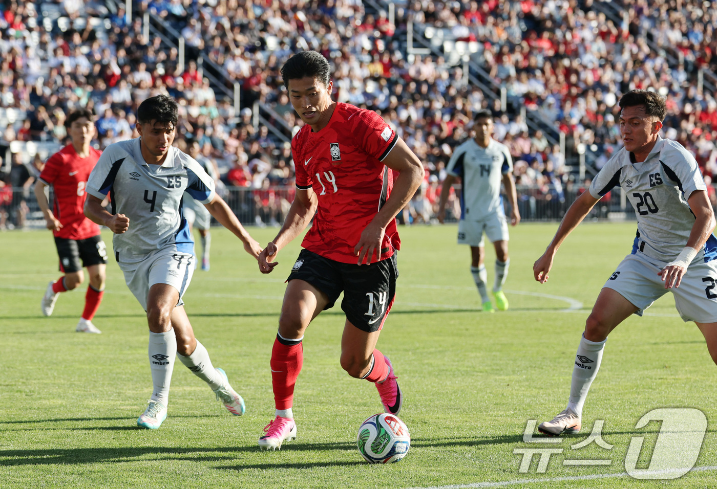(프로보(유타주)=뉴스1) 임세영 기자 = 대한민국 축구대표팀 조규성이 3일(현지시간) 미국 유타주 솔트레이크시티 브리검 영 대학교 BYU 사우스필드 경기장에서 2026 국제축구연 …