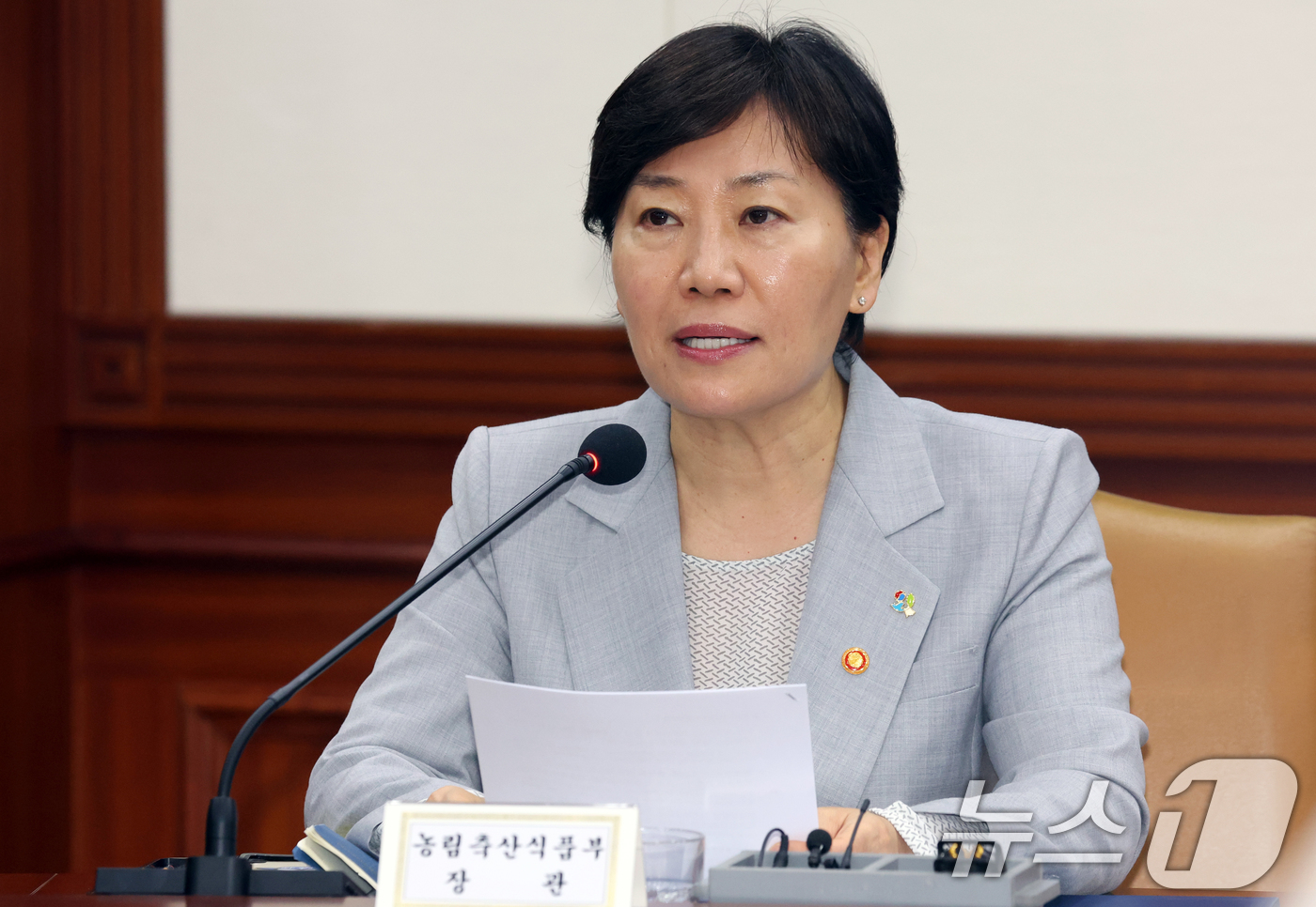 (서울=뉴스1) 김명섭 기자 = 송미령 농림축산식품부 장관이 5일 오전 서울 종로구 세종대로 정부서울청사에서 열린 비상경제본부회의 겸 경제관계장관회의에서 모두 발언을 하고 있다. …