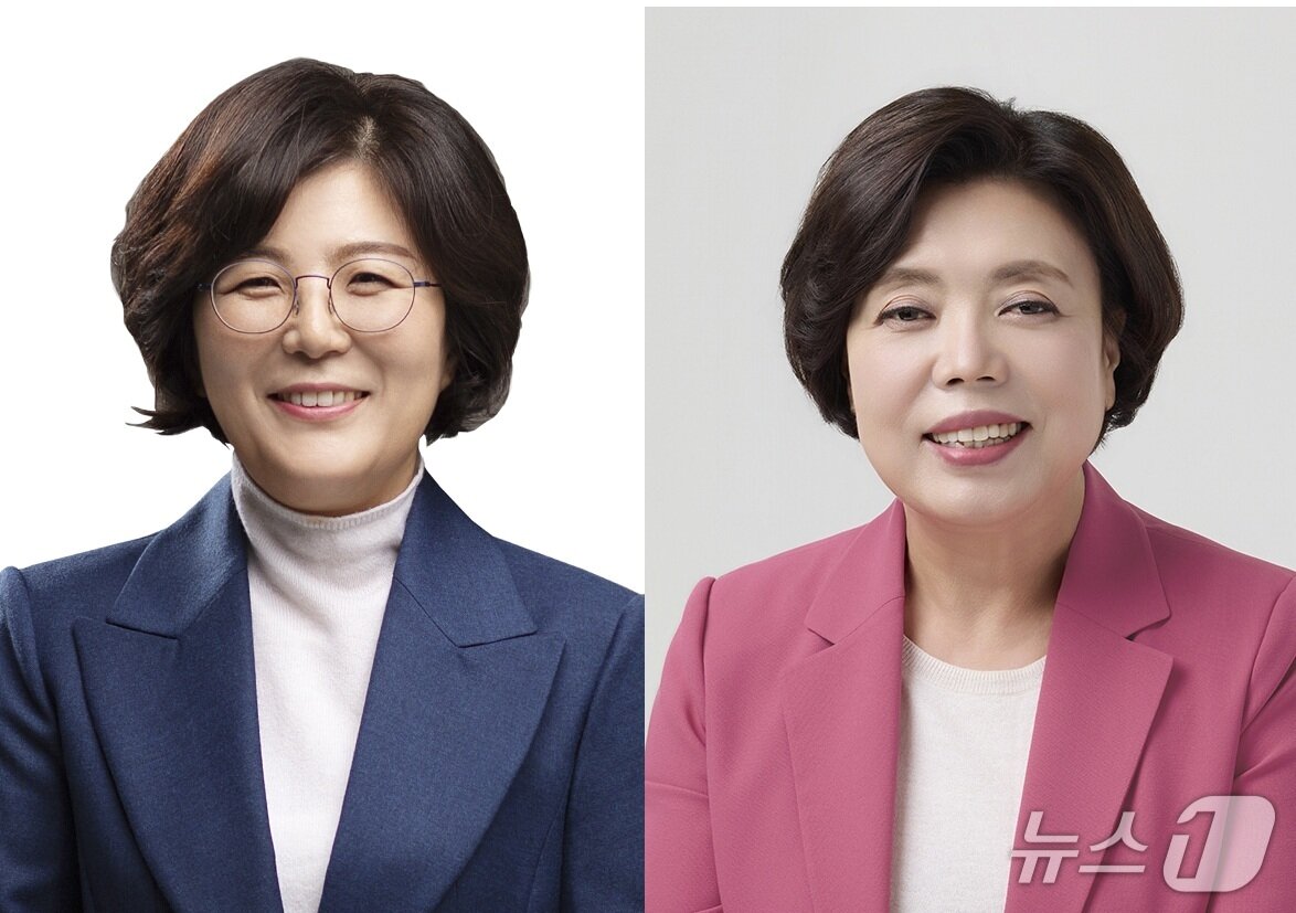 본문 이미지 - 여성 기초단체장 3선을 달성한 김보라 안성시장 당선인(왼쪽)과 신계용 과천시장 당선인.(선관위 제공. 재판매 및 DB금지)/뉴스1