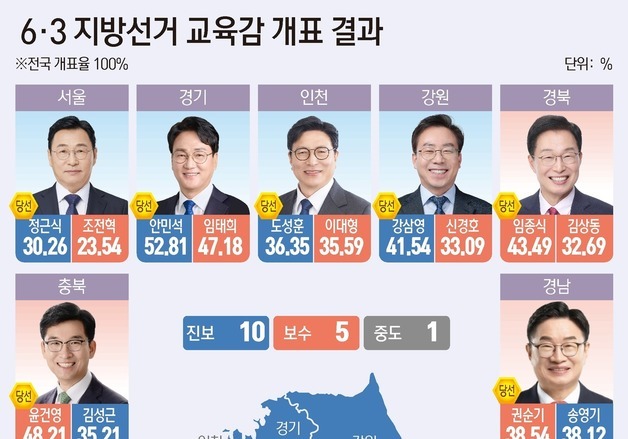 [그래픽] 6·3 지방선거 교육감 개표 결과
