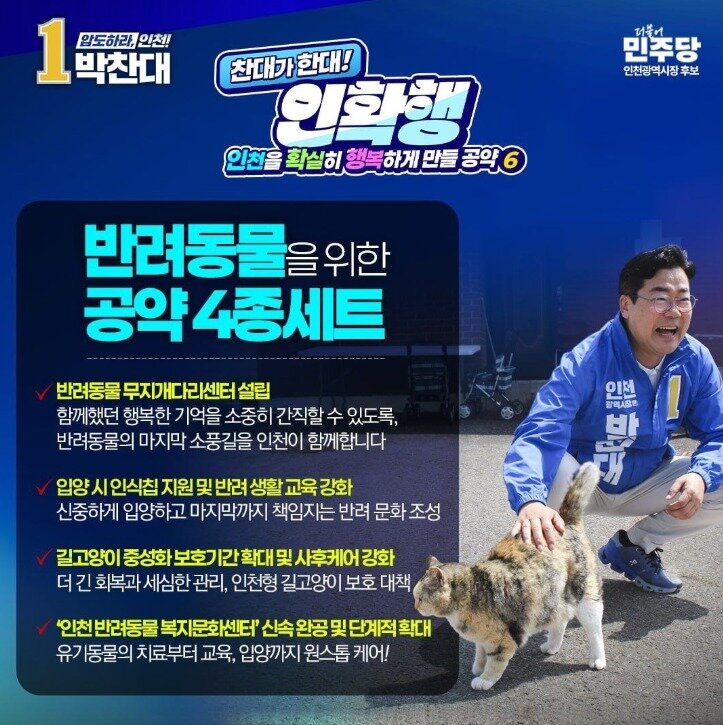 본문 이미지 - 박찬대 인천시장 당선인의 반려동물 공약 포스터 ⓒ 뉴스1
