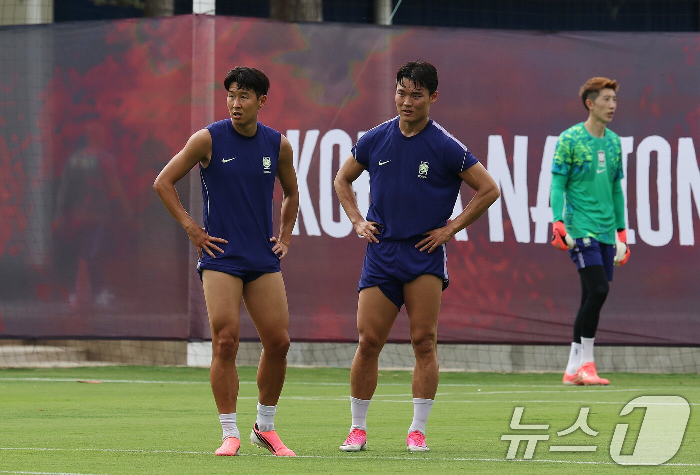 본문 이미지 - 대한민국 축구대표팀 손흥민과 오현규가 6일(현지시간) 멕시코 할리스코 과달라하라에 위치한 '치바스 베르데 바예' 훈련장에서 열린 2026 국제축구연맹(FIFA) 북중미월드컵 피파 커뮤니티 트레이닝(오픈 트레이닝)에서 훈련을 하고 있다. 2026.6.7 ⓒ 뉴스1 임세영 기자