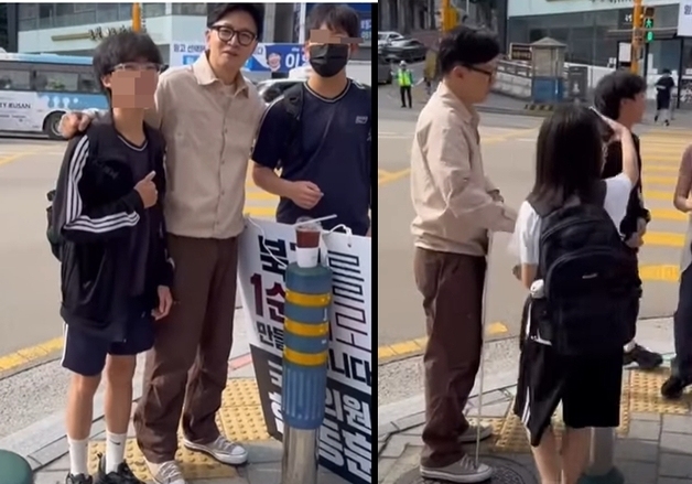 한동훈 "아저씨, 됐어…지다가 쫄깃하게 붙었어" 미래 유권자 스킨십