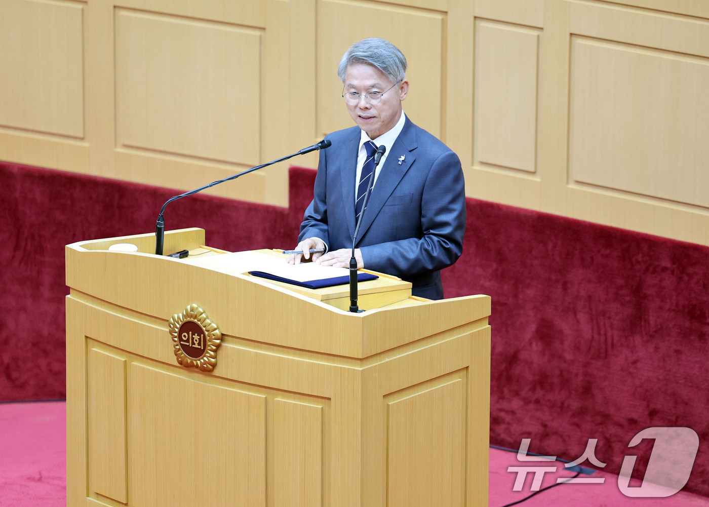 (무안=뉴스1) 박지현 기자 = 민형배 전남광주통합특별시장이 전남광주통합특별시가 공식 출범한 1일 전남도의회 본회의장에서 열린 제1회 임시회 제1차 본회의에서 취임사를 하고 있다. …
