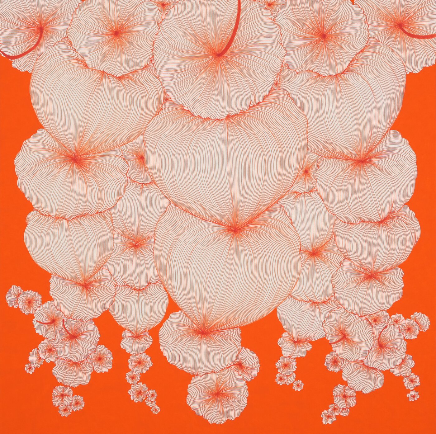 본문 이미지 - 이애리, Good luck in 꽈리26-27, 73&times;73cm, 장지에 주묵, 과슈, 2026 (통인화랑 제공)
