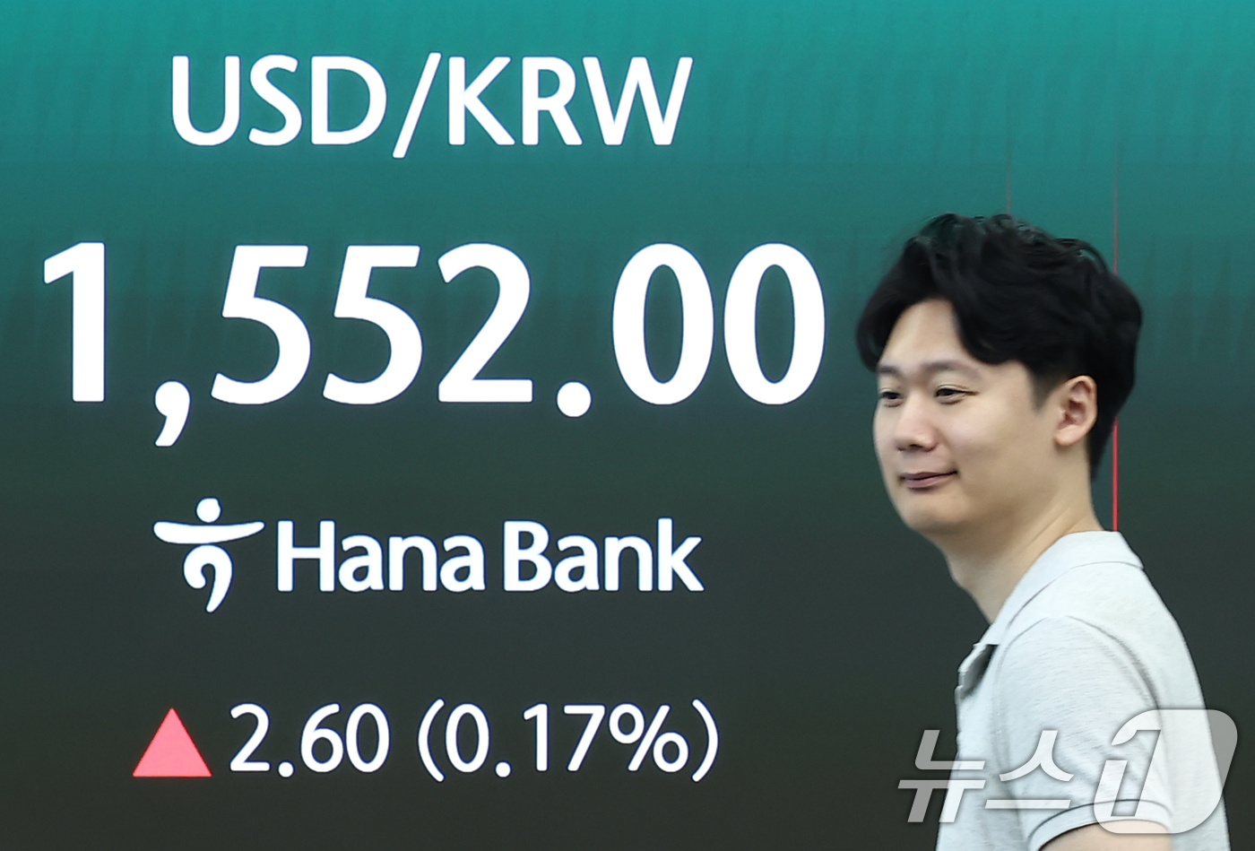 (서울=뉴스1) 김민지 기자 = 코스피가 115.02p(1.36%) 오른 8591.5에 출발한 1일 오전 서울 중구 하나은행 본점 딜링룸 전광판에 원·달러 환율이 나오고 있다.이날 …