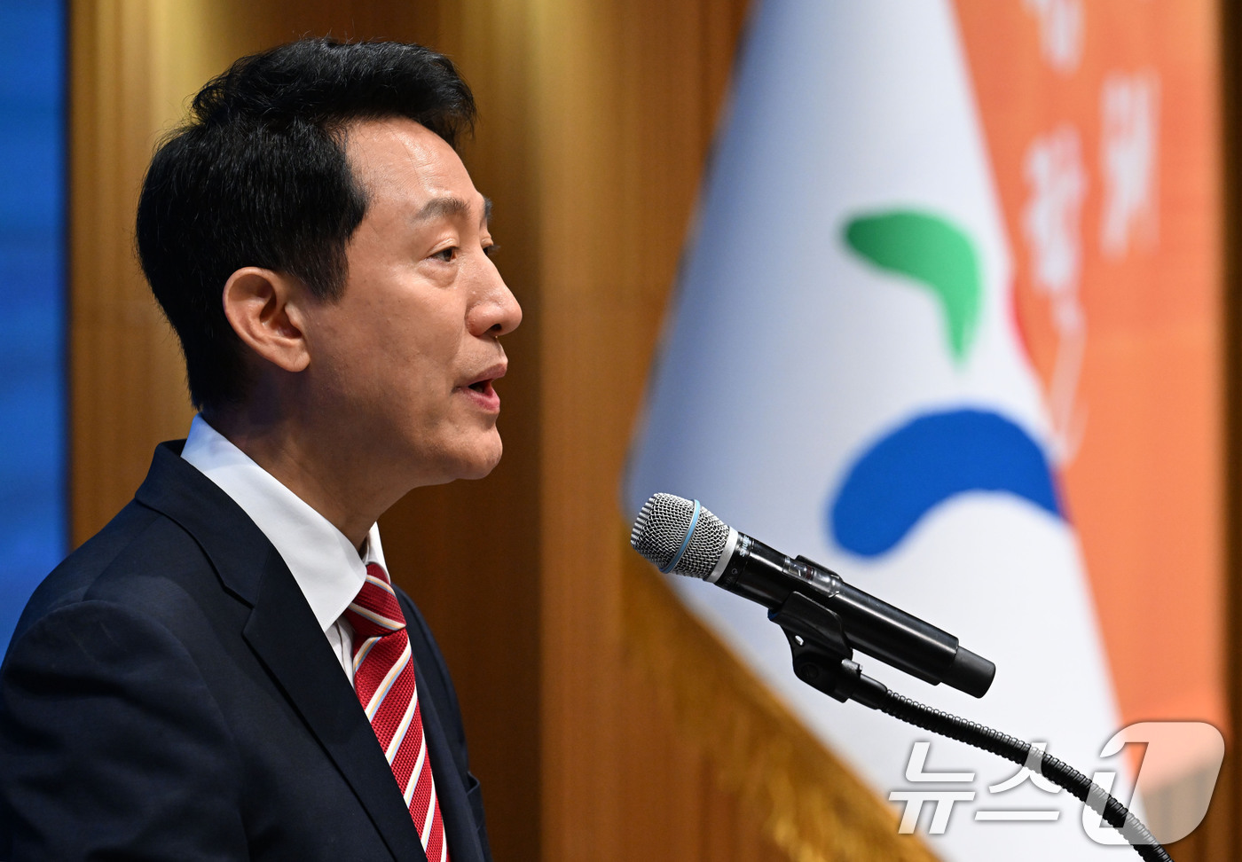(서울=뉴스1) 안은나 기자 = 민선 9기 서울시정을 이끌게 된 오세훈 시장이 1일 시청에서 열린 제40대 서울특별시장 취임식에 참석해 취임사를 하고 있다. (공동취재) 2026. …