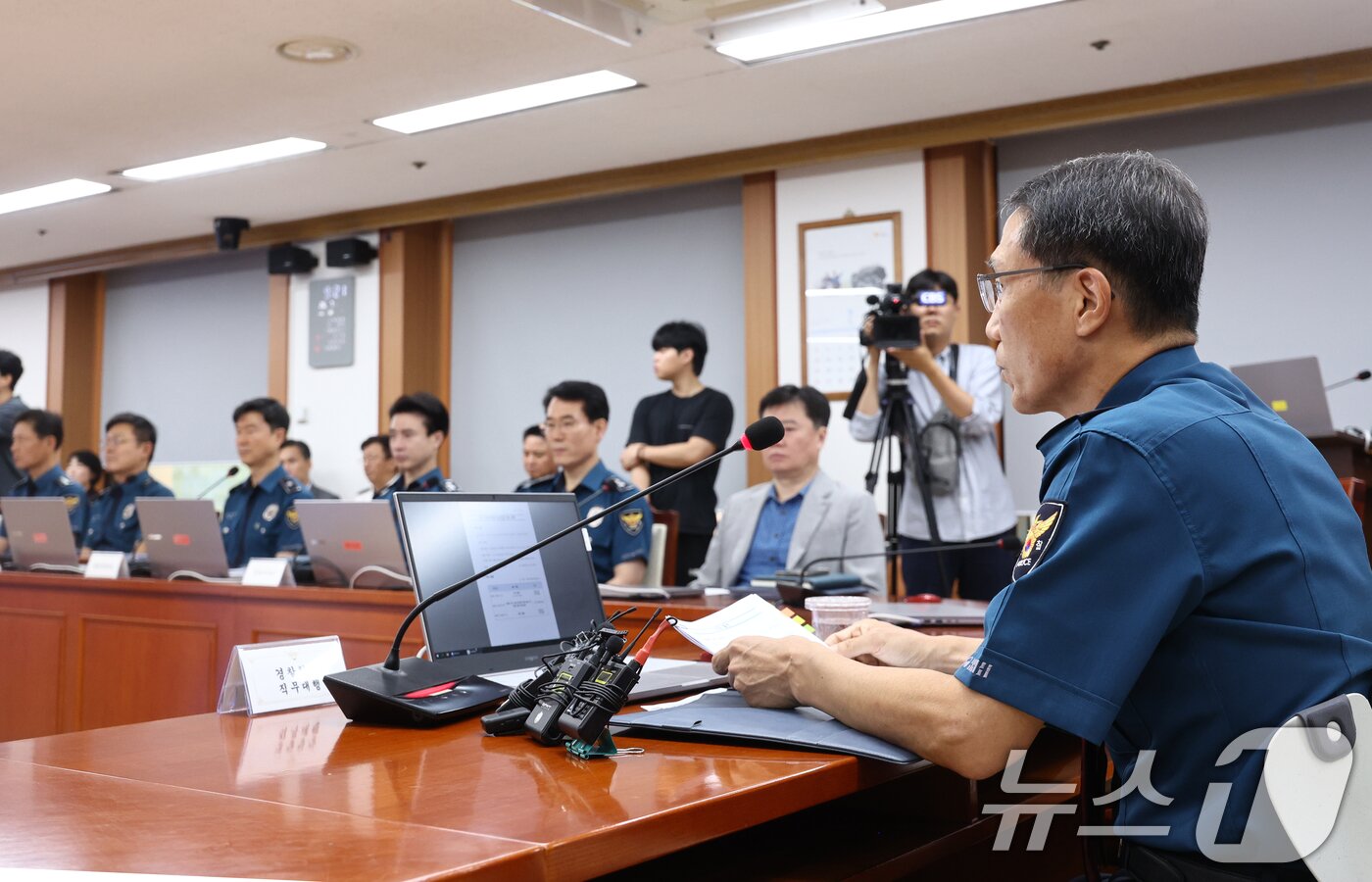 본문 이미지 - 유재성 경찰청장 직무대행이 10일 오전 서울 서대문구 경찰청에서 경찰지휘부 화상회의를 주재하고 있다. 2026.7.10 ⓒ 뉴스1 최지환 기자