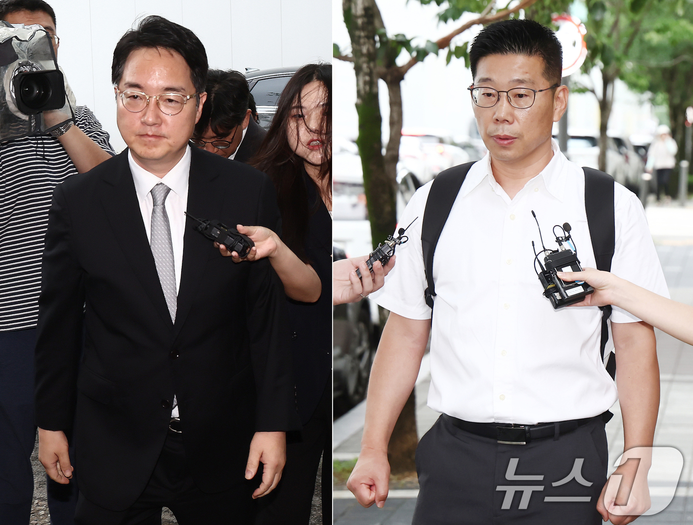 (과천=뉴스1) 김민지 기자 = 심우정 전 검찰총장(왼쪽)과 조성현 전 육군 수도방위사령부 제1경비단장(대령)이 10일 오전 내란 중요임무 종사 혐의 관련 피의자 조사를 받기 위해 …
