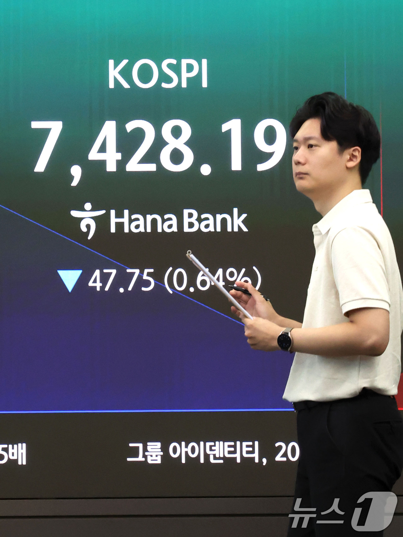 (서울=뉴스1) 이종수 기자 = 13일 오전 서울 중구 하나은행 딜링룸 전광판에 코스피 지수와 원달러 환율이 표시되고 있다. 이날 코스피 지수는 전 거래일 대비 63.91포인트(- …