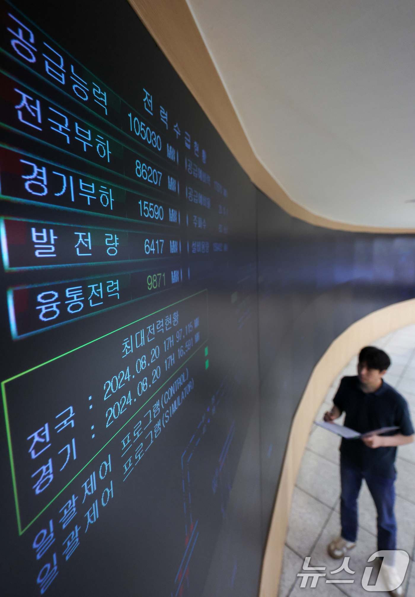 (수원=뉴스1) 김영운 기자 = 연일 폭염이 이어지며 냉방기기 사용에 따른 전력 수요가 증가하고 있는 13일 경기 수원시 영통구 한국전력공사 경기본부 전력관리처 계통운영센터에서 관 …