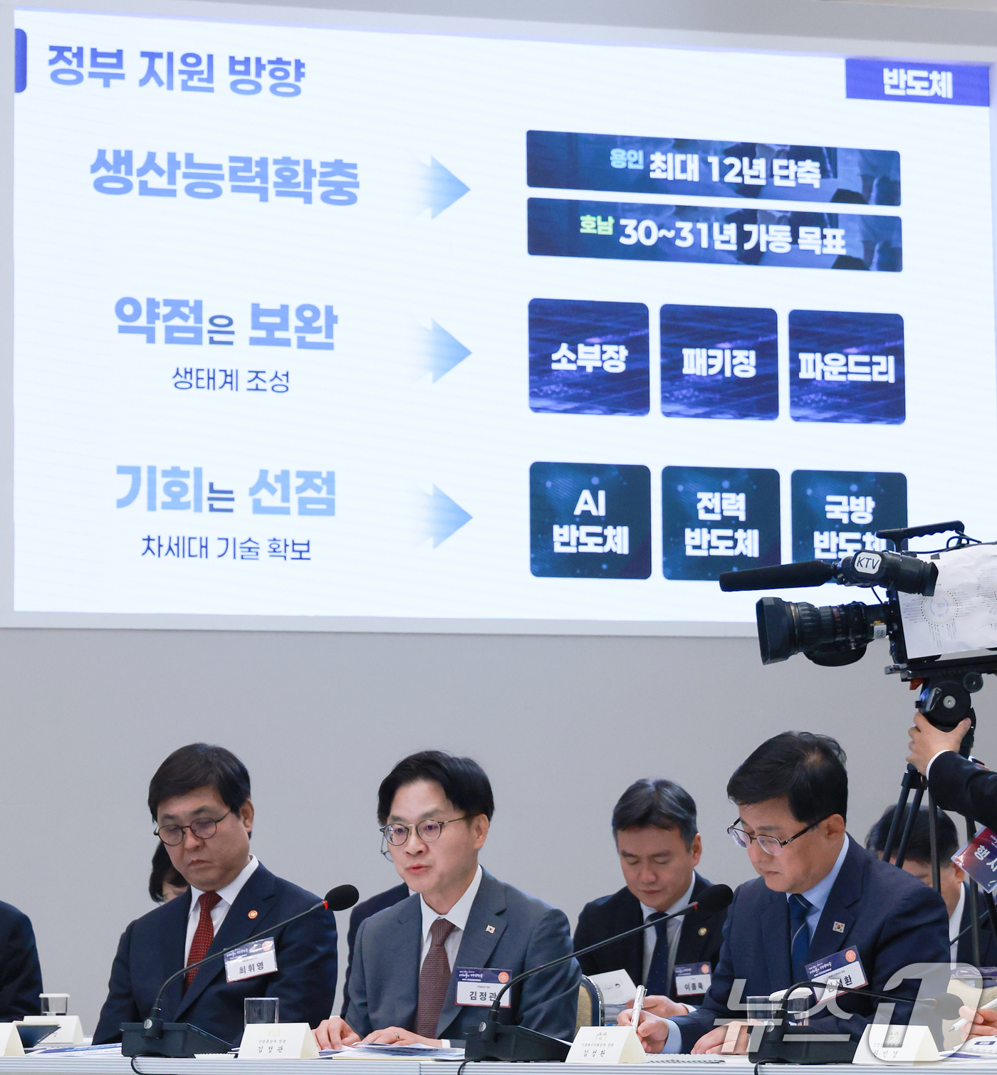 (서울=뉴스1) 허경 기자 = 김정관 산업통상부 장관이 13일 청와대 영빈관에서 열린 2026년 국가재정전략회의에서 반도체·AI 로봇 관련 발표를 하고 있다. 2026.7.13/뉴 …