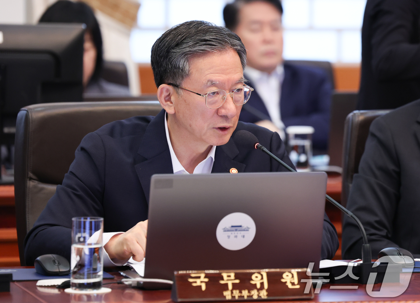 (서울=뉴스1) 이재명 기자 = 정성호 법무부 장관이 14일 청와대에서 열린 국무회의에서 발언하고 있다. 2026.7.14/뉴스1