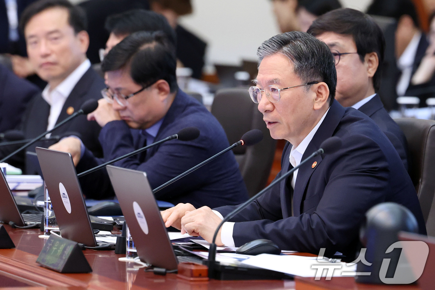 (서울=뉴스1) 이재명 기자 = 정성호 법무부 장관이 14일 청와대에서 열린 국무회의에서 발언하고 있다. 2026.7.14/뉴스1