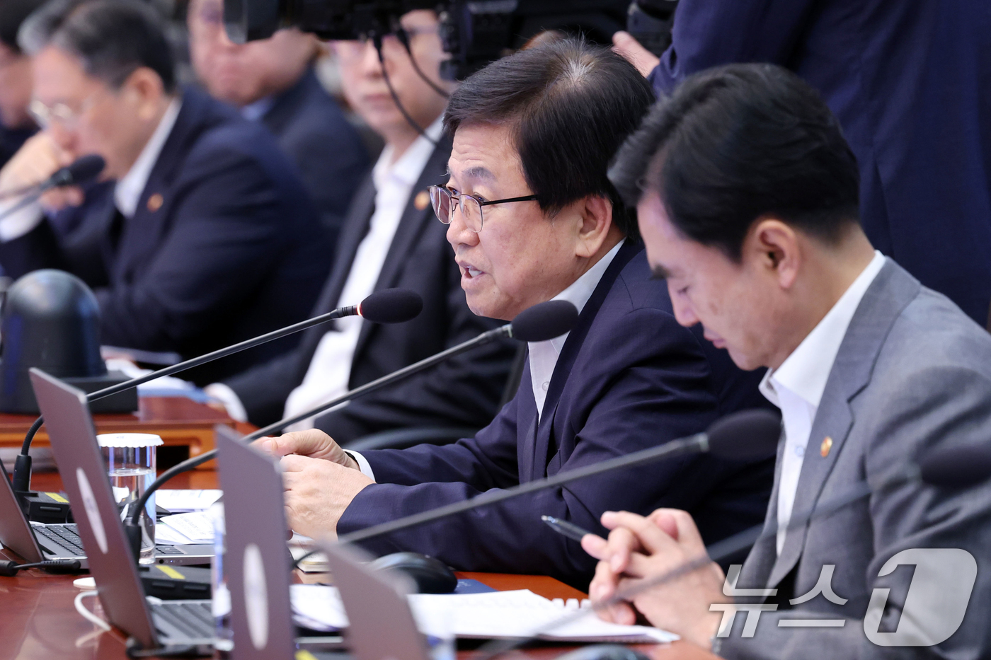 (서울=뉴스1) 이재명 기자 = 최교진 교육부 장관이 14일 청와대에서 열린 국무회의에서 발언하고 있다. 2026.7.14/뉴스1