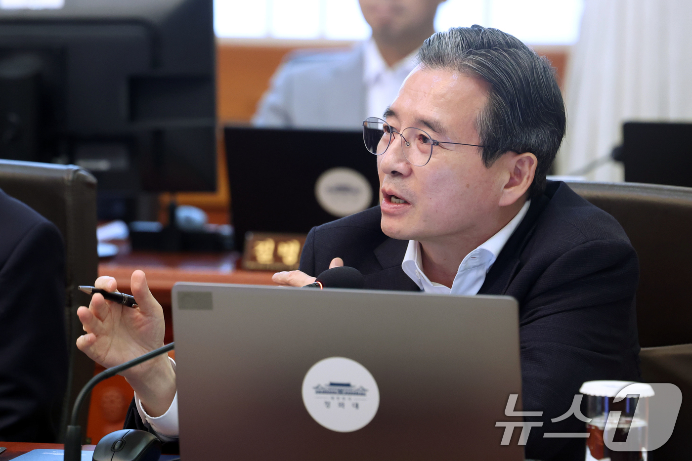 (서울=뉴스1) 이재명 기자 = 김용범 정책실장이 14일 청와대에서 열린 국무회의에서 발언하고 있다. 2026.7.14/뉴스1
