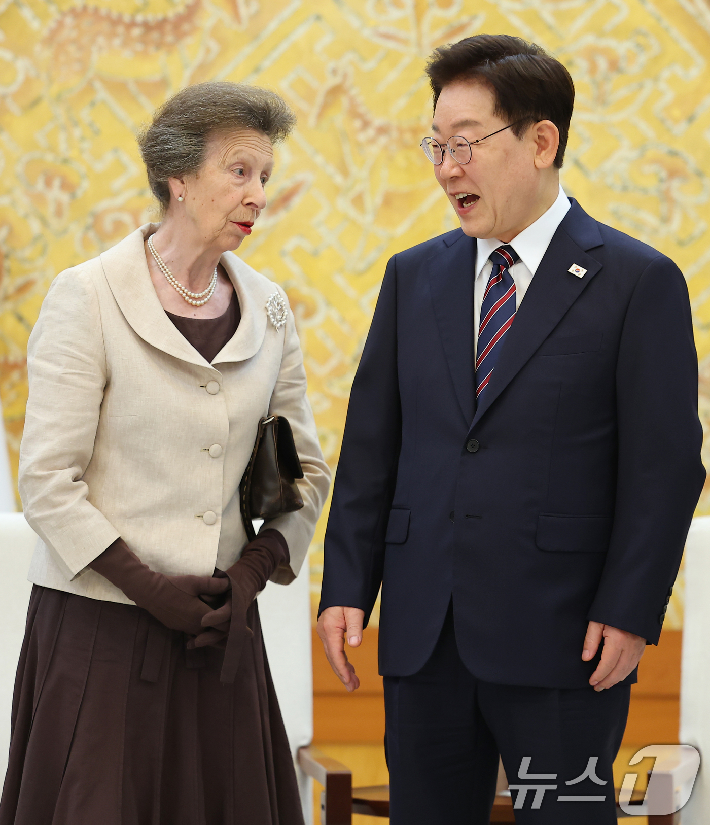 (서울=뉴스1) 허경 기자 = 이재명 대통령이 14일 청와대에서 영국 찰스 3세 국왕의 여동생인 앤 공주를 접견하고 있다.  (청와대통신사진기자단) 2026.7.14/뉴스1