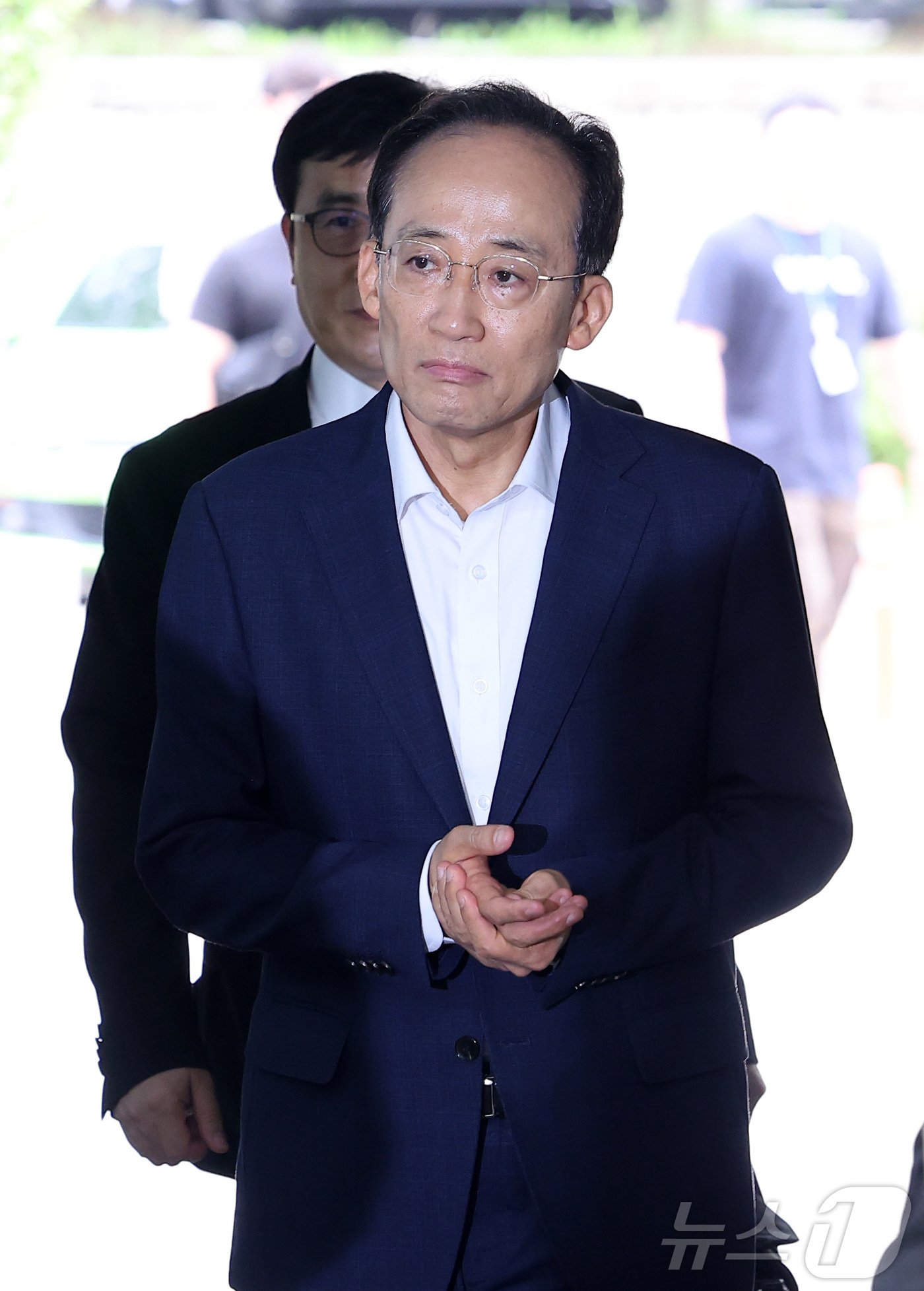 (서울=뉴스1) 김성진 기자 = 12·3 비상계엄 당시 국회의 계엄 해제 표결을 방해한 혐의를 받는 추경호 대구시장이 15일 서울 서초구 서울중앙지방법원에서 열린 내란중요임무종사 …