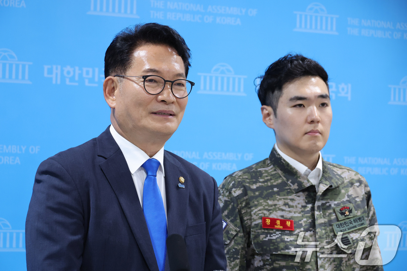 (서울=뉴스1) 신웅수 기자 = 더불어민주당 당권주자인 송영길 의원이 15일 서울 여의도 국회 소통관에서 채상병 순직 3주기 연루자 후속 고발 기자회견을 하고 있다. 2026.7. …