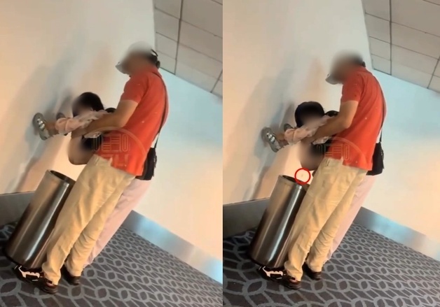 "화장실 코앞인데…" 공항 대기실 쓰레기통에 아이 용변 보게 한 부모