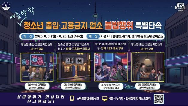 "여름방학 청소년 지킨다"…서울시, 홀덤펍·룸카페 특별단속